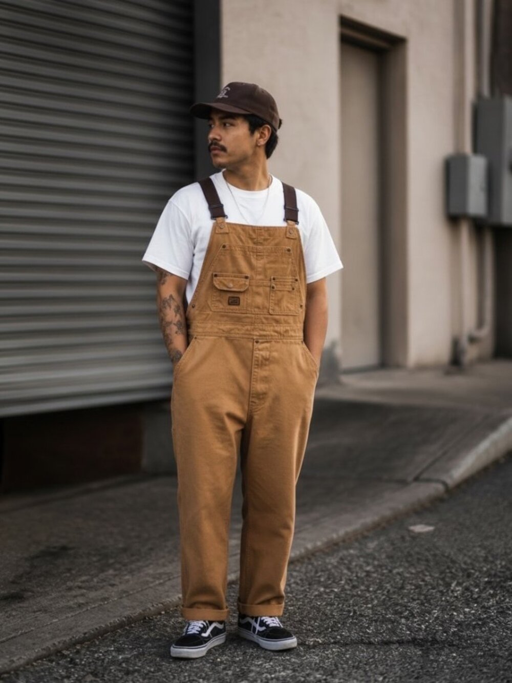 BRAZOS Heavy Work Carpenter Overalls Tan Brown Men's XL-Short Streetwear Utility